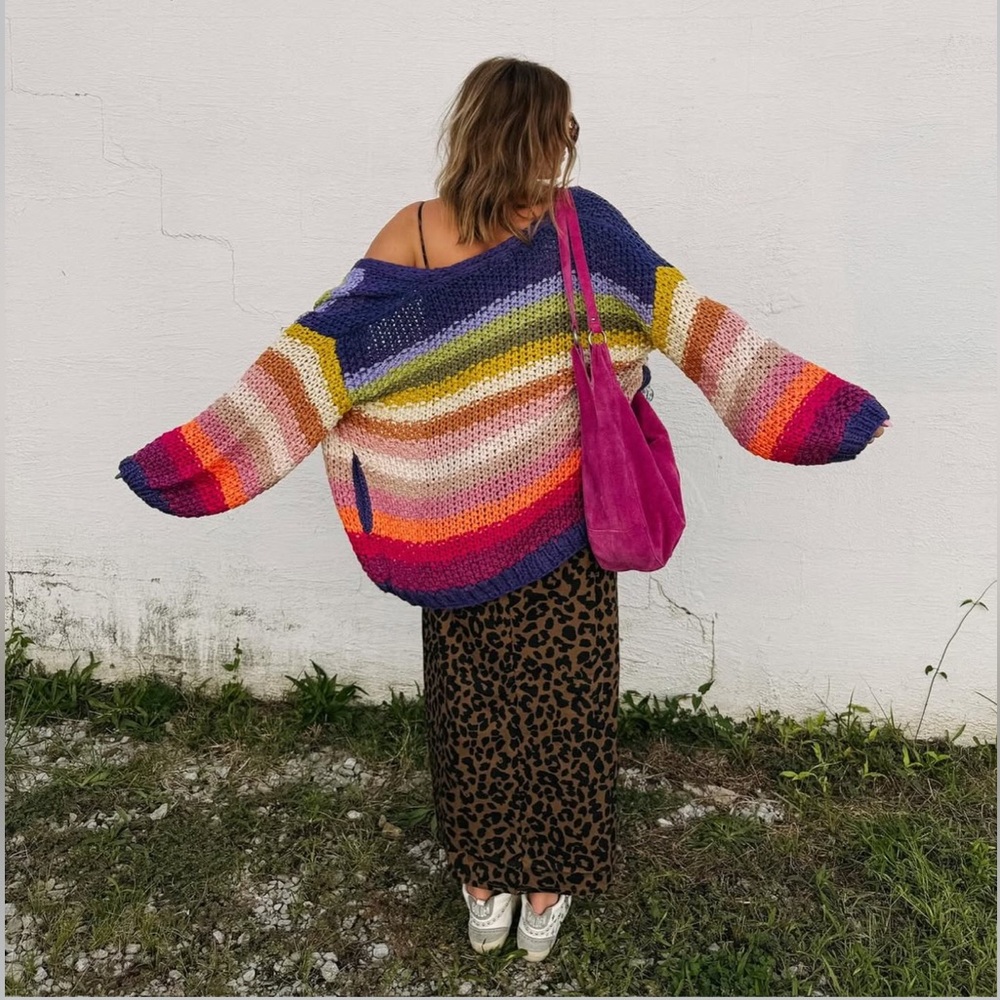 Colorful Striped Oversized Knit Sweater
